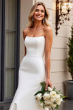 Ivory Satin Sweep Train Strapless Mermaid Wedding Dress