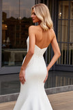 Ivory Satin Sweep Train Strapless Mermaid Wedding Dress