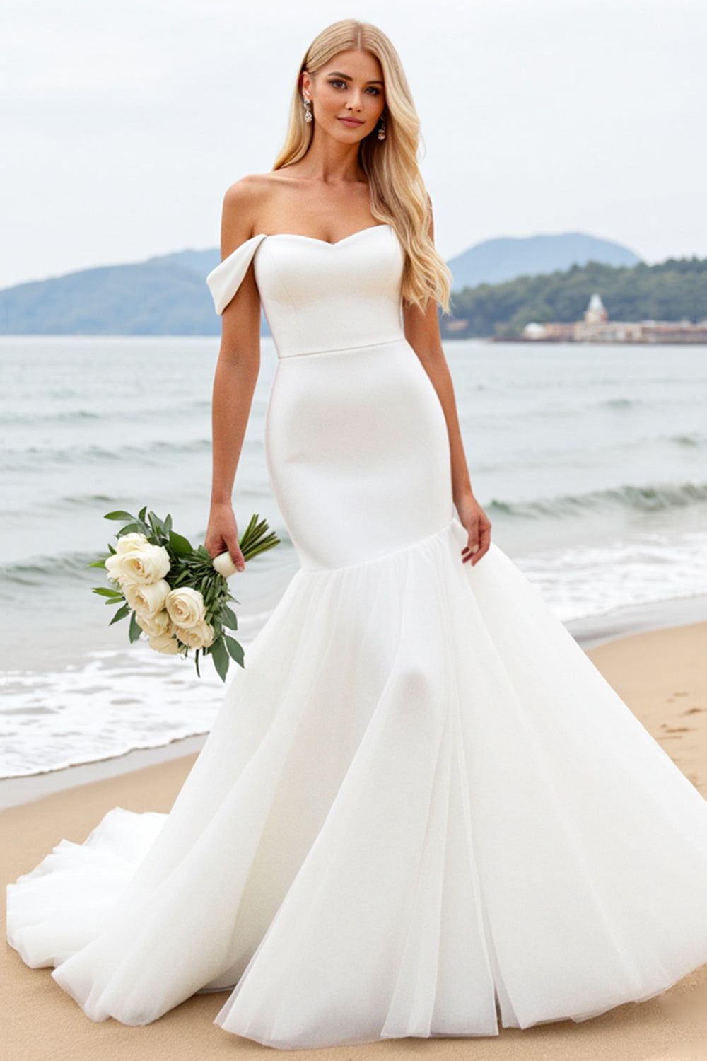 Ivory Mermaid Satin Sweetheart Sweep Train Wedding Dress
