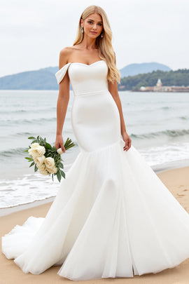 Ivory Mermaid Satin Sweetheart Sweep Train Wedding Dress