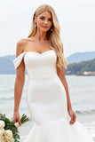 Ivory Mermaid Satin Sweetheart Sweep Train Wedding Dress