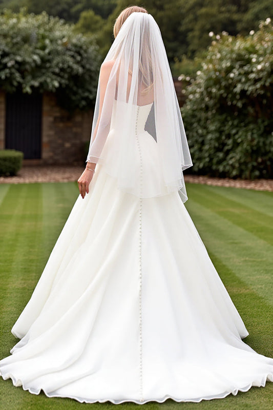 Simple Ivory Sweetheart Ball Gown Sweep Train Wedding Dress