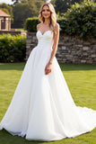Simple Ivory Sweetheart Ball Gown Sweep Train Wedding Dress