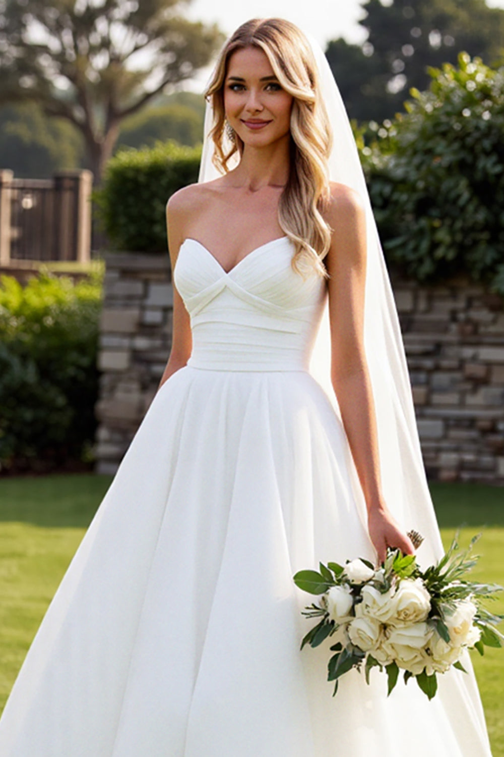 Simple Ivory Sweetheart Ball Gown Sweep Train Wedding Dress