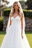 Simple Ivory Sweetheart Ball Gown Sweep Train Wedding Dress