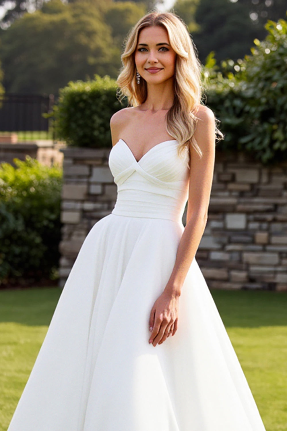Simple Ivory Sweetheart Ball Gown Sweep Train Wedding Dress
