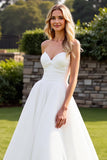 Simple Ivory Sweetheart Ball Gown Sweep Train Wedding Dress