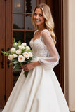 A Line Ivory Sweetheart Long Sleeves Wedding Dress with Lace