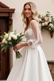 A Line Ivory Sweetheart Long Sleeves Wedding Dress with Lace