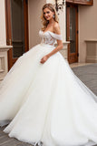 Ivory Off the Shoulder Ball Gown Long Wedding Dress with Lace