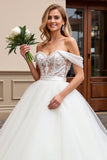 Ivory Off the Shoulder Ball Gown Long Wedding Dress with Lace