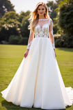 Ivory A Line Sweetheart Long Wedding Dress with Lace