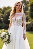 Ivory A Line Sweetheart Long Wedding Dress with Lace