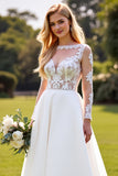 Ivory A Line Sweetheart Long Wedding Dress with Lace