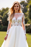 Ivory A Line Sweetheart Long Wedding Dress with Lace