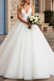 Ivory Ball Gown V-Neck Long Wedding Dress