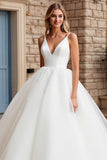 Ivory Ball Gown V-Neck Long Wedding Dress