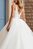 Ivory Ball Gown V-Neck Long Wedding Dress