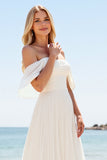 A Line Ivory Chiffon Off the Shoulder Long Wedding Dress with Slit