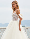 Ivory Organza Bow Ball Gown Sweep Train Wedding Dress with Slit