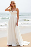 Simple White Satin Sweetheart Sweep Train Wedding Dress