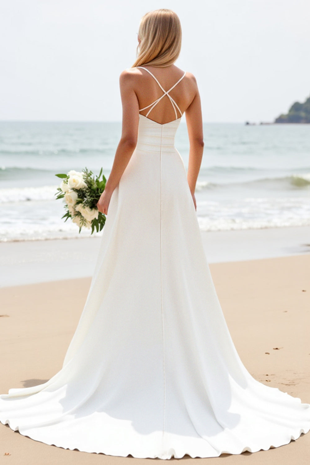 Simple White Satin Sweetheart Sweep Train Wedding Dress