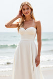 Simple White Satin Sweetheart Sweep Train Wedding Dress