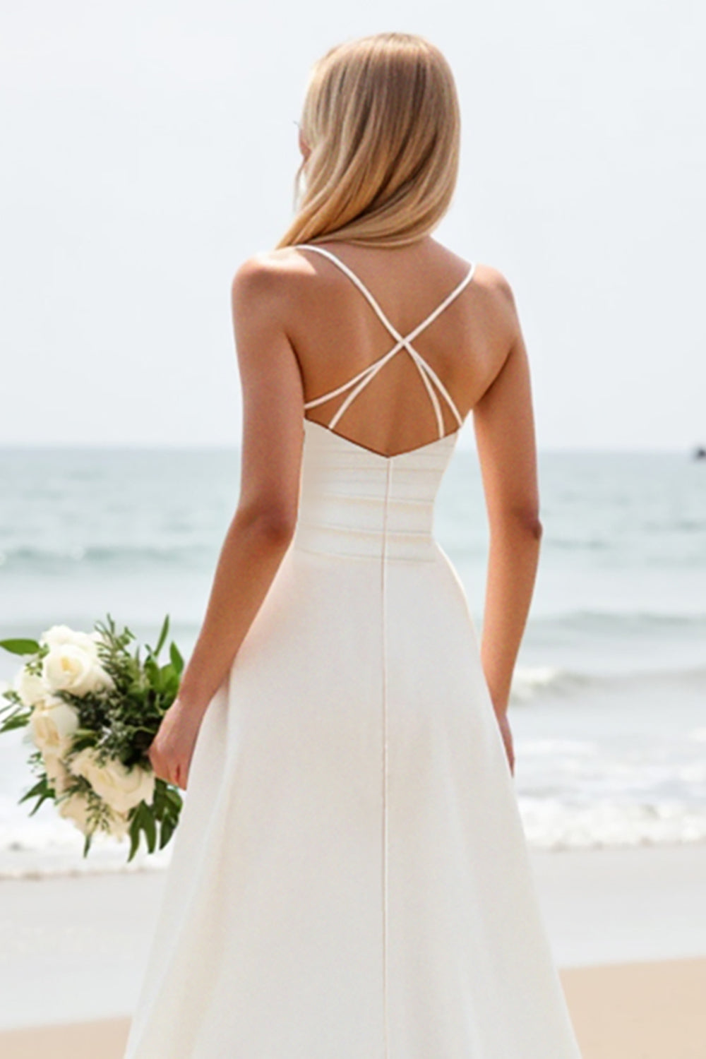 Simple White Satin Sweetheart Sweep Train Wedding Dress