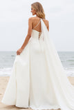 Simple Ivory A Line Spaghetti Straps Ball Gown Wedding Dress