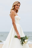 Simple Ivory A Line Spaghetti Straps Ball Gown Wedding Dress