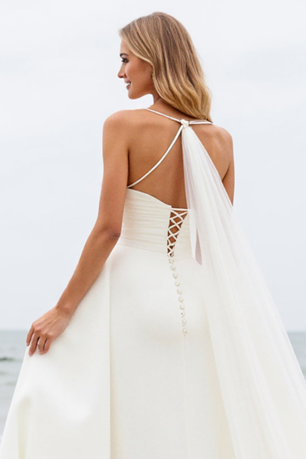 Simple Ivory A Line Spaghetti Straps Ball Gown Wedding Dress