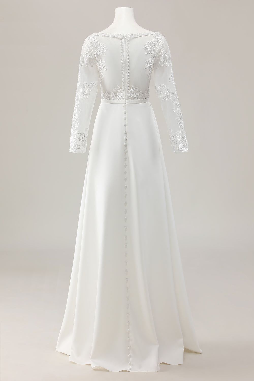Ivory Deep V-Neck Sweep Train Satin Wedding Jumpsuits with Lace