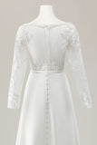 Ivory Deep V-Neck Sweep Train Satin Wedding Jumpsuits with Lace