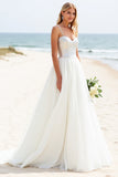 Ivory A Line Sweep Train Spaghetti Straps Boho Wedding Dress