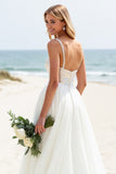 Ivory A Line Sweep Train Spaghetti Straps Boho Wedding Dress