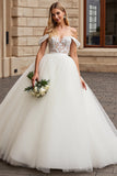 Ivory Off the Shoulder Ball Gown Long Wedding Dress with Lace