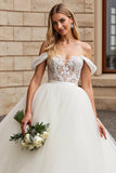 Ivory Off the Shoulder Ball Gown Long Wedding Dress with Lace