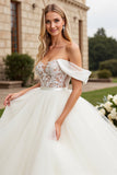 Ivory Off the Shoulder Ball Gown Long Wedding Dress with Lace
