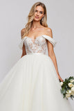 Ivory Off the Shoulder Ball Gown Long Wedding Dress with Lace