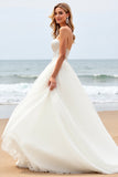 Ivory Ball Gown Strapless Sweep Train Long Wedding Dress