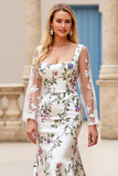 Ivory Flower Satin Sweep Train Mermaid Wedding Dress with Lace