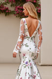 Ivory Flower Satin Sweep Train Mermaid Wedding Dress with Lace