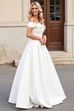 Simple Ivory Satin Ball Gown Sweep Train Wedding Dress