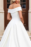 Simple Ivory Satin Ball Gown Sweep Train Wedding Dress