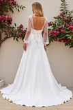 Ivory Satin Mermaid Sweep Train Wedding Dress with Long Sleeves