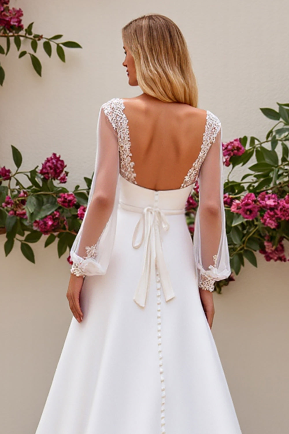 Ivory Satin Mermaid Sweep Train Wedding Dress with Long Sleeves