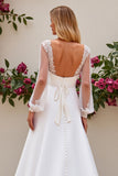 Ivory Satin Mermaid Sweep Train Wedding Dress with Long Sleeves