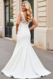 Lace Ivory Mermaid Satin Sweep Train Backless Wedding Dress