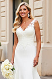 Lace Ivory Mermaid Satin Sweep Train Backless Wedding Dress