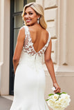 Lace Ivory Mermaid Satin Sweep Train Backless Wedding Dress